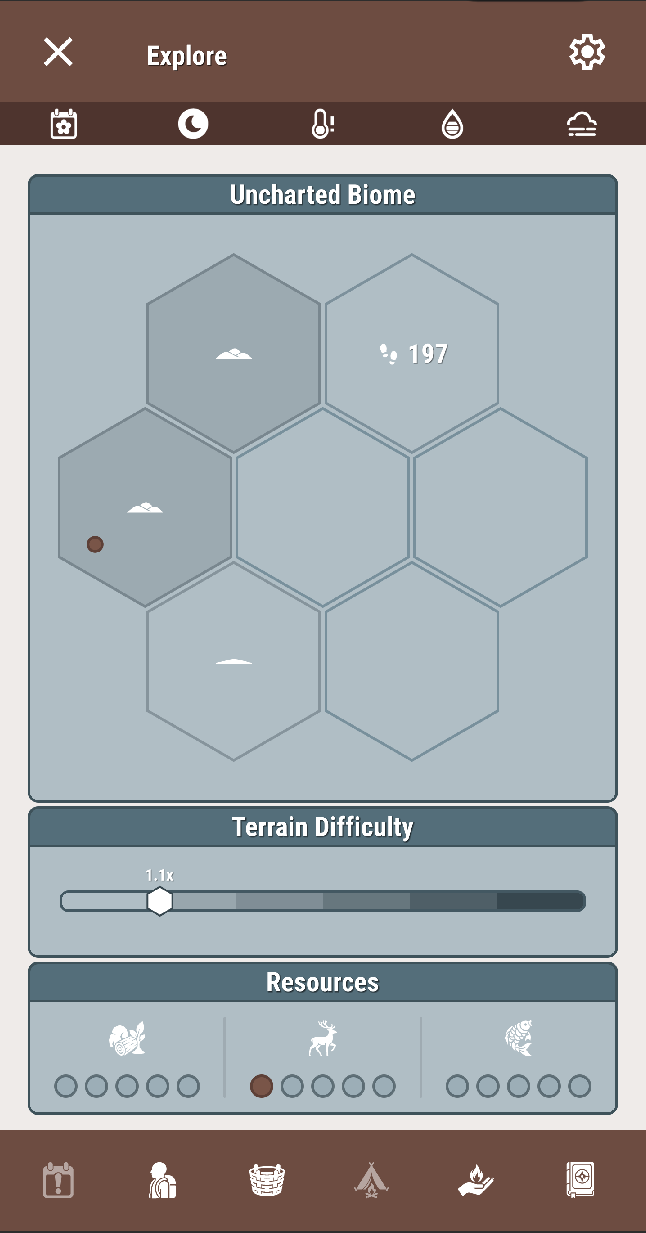 Explore screen showing the Enduring Wilderness game map and adventure interface